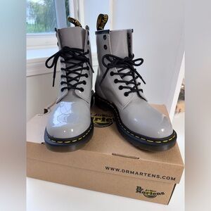 Dr. Martens Glossy Gray Combat Boots
